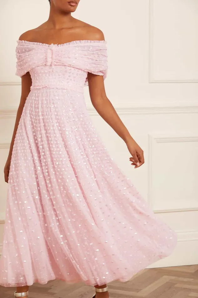 Needle and Thread Grace Gloss OffShoulder Ankle Gown Pink Women Embellished Dresses