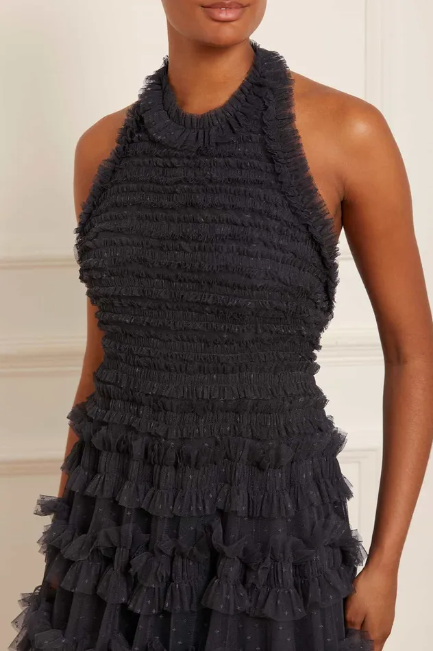 Needle and Thread Lisette Ruffle Halter Neck Micro Mini Dress Black Women Evening Dresses