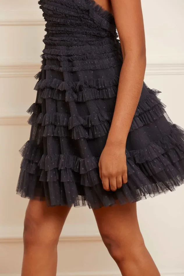 Needle and Thread Lisette Ruffle Halter Neck Micro Mini Dress Black Women Evening Dresses