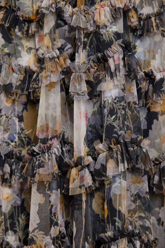 Needle and Thread Moonlight Petals Round Neck Gown Black Women Printed Dresses