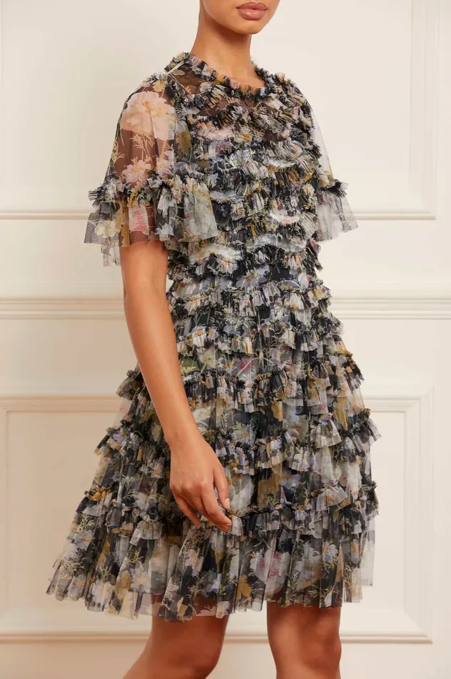 Needle and Thread Moonlight Petals Round Neck Mini Dress Black Women Day Dresses Needle and Thread Moonlight Petals Round Neck Mini Dress Black Women Day Dresses