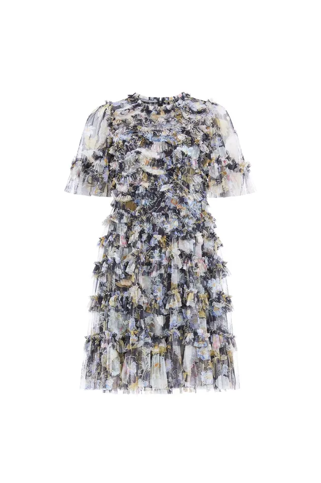 Needle and Thread Moonlight Petals Round Neck Mini Dress Black Women Day Dresses