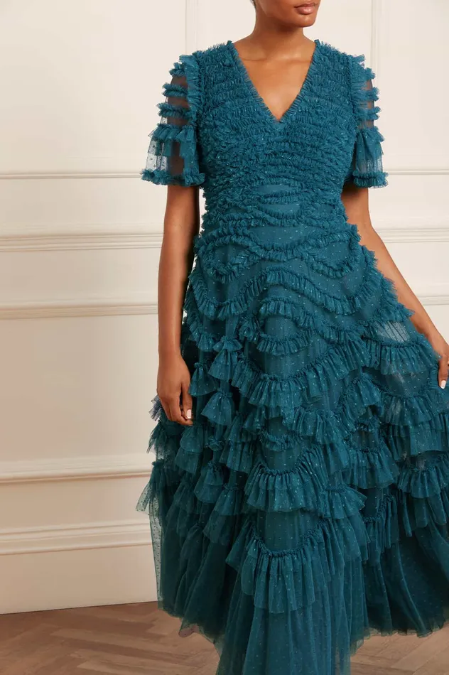Needle and Thread Phoenix VNeck Gown Blue Women Evening Dresses