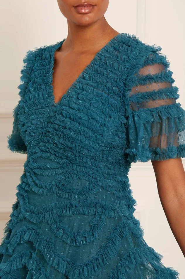 Needle and Thread Phoenix VNeck Gown Blue Women Evening Dresses