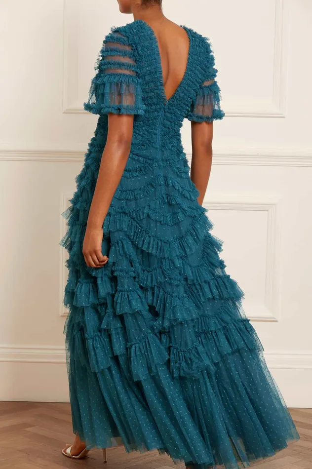 Needle and Thread Phoenix VNeck Gown Blue Women Evening Dresses