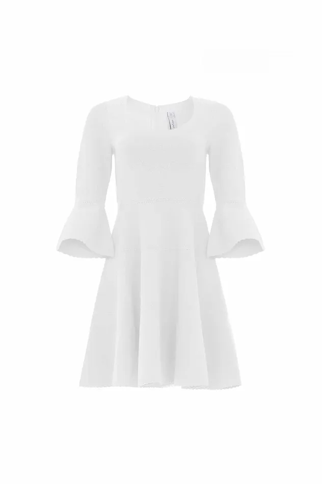 Needle and Thread Pretty Pointelle Knit Scoop Neck Mini Dress White Women Day Dresses