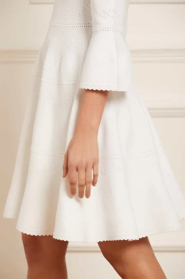 Needle and Thread Pretty Pointelle Knit Scoop Neck Mini Dress White Women Day Dresses