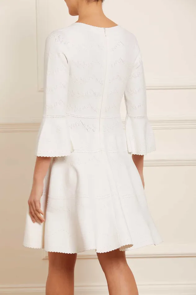 Needle and Thread Pretty Pointelle Knit Scoop Neck Mini Dress White Women Day Dresses
