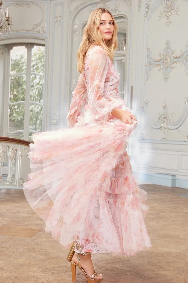 Needle and Thread Rose Bluebell Ruffle Gown Pink Women Printed Dresses