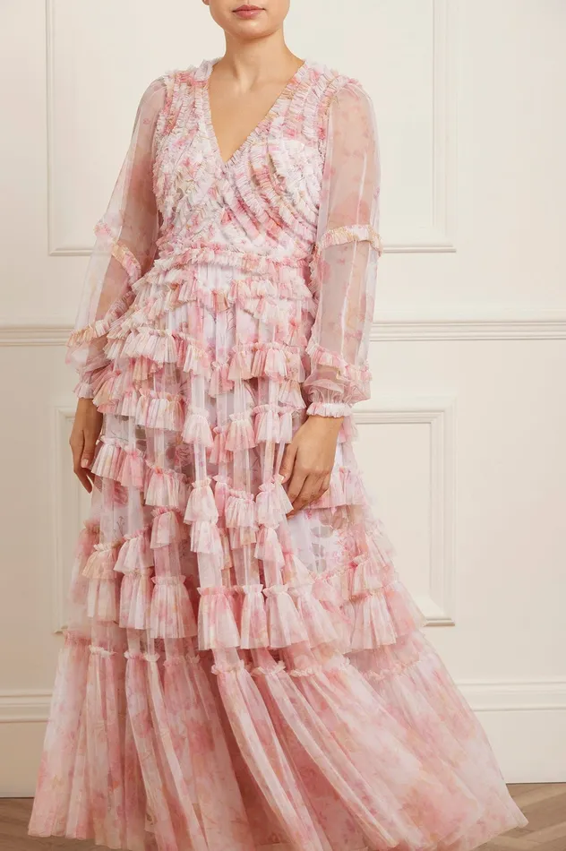 Needle and Thread Rose Bluebell Ruffle Gown Pink Women Printed Dresses
