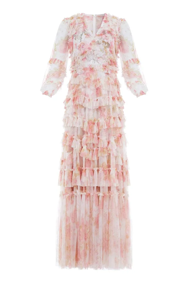 Needle and Thread Rose Bluebell Ruffle Gown Pink Women Printed Dresses