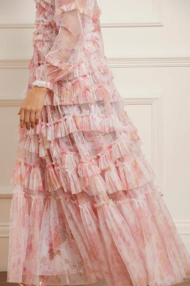 Needle and Thread Rose Bluebell Ruffle Gown Pink Women Printed Dresses