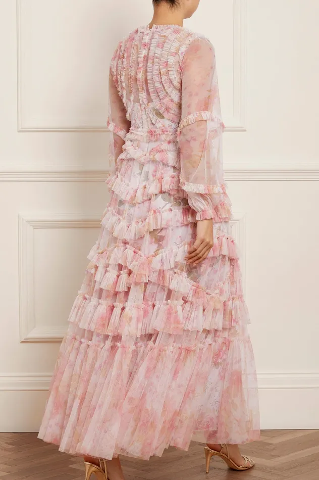 Needle and Thread Rose Bluebell Ruffle Gown Pink Women Printed Dresses