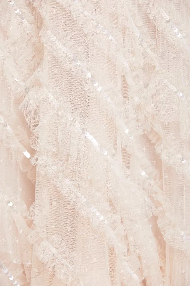 Needle and Thread Spiral Sequin VNeck Ankle Gown Champagne Women Embellished Dresses