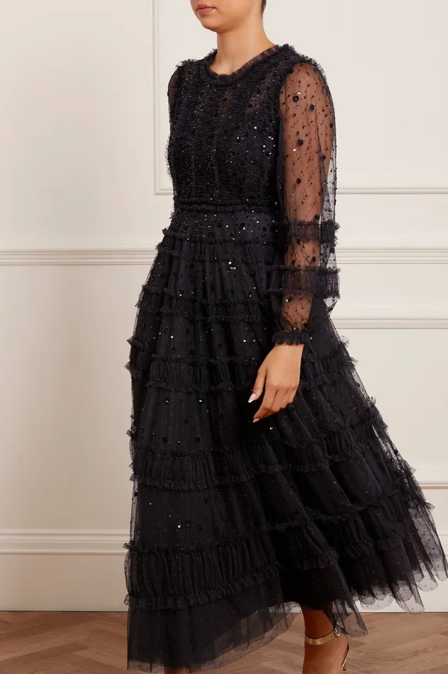 Needle and Thread Violet Shimmer Ankle Gown Black Women Embellished Dresses