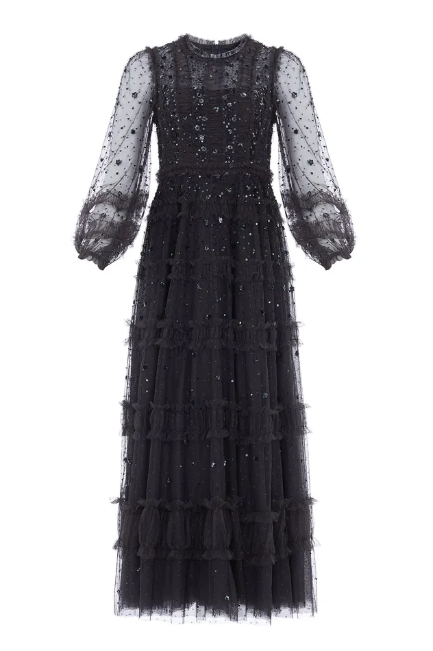 Needle and Thread Violet Shimmer Ankle Gown Black Women Embellished Dresses