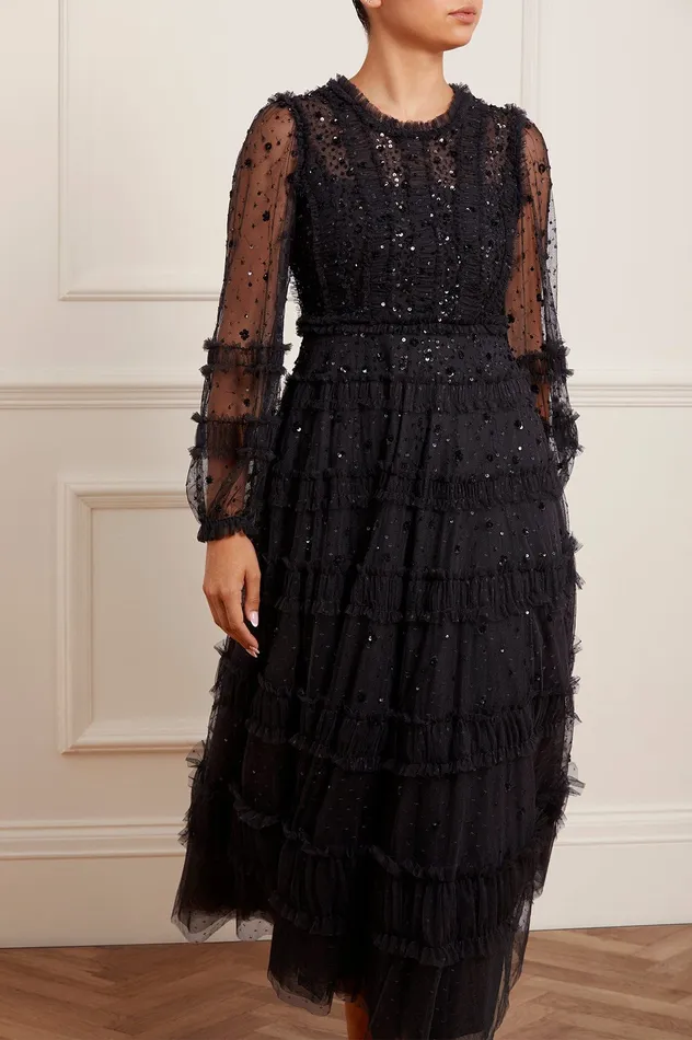 Needle and Thread Violet Shimmer Ankle Gown Black Women Embellished Dresses