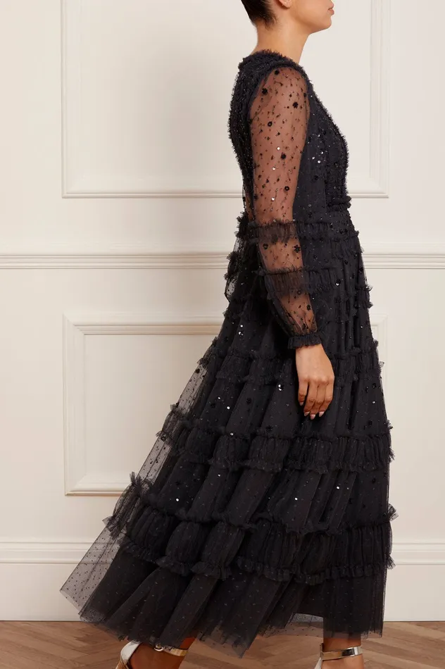 Needle and Thread Violet Shimmer Ankle Gown Black Women Embellished Dresses