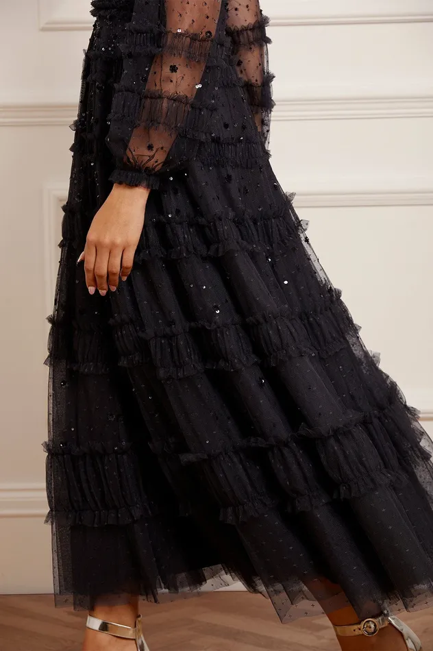 Needle and Thread Violet Shimmer Ankle Gown Black Women Embellished Dresses