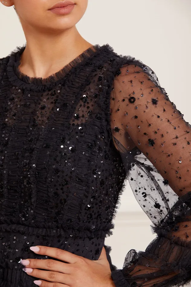 Needle and Thread Violet Shimmer Ankle Gown Black Women Embellished Dresses