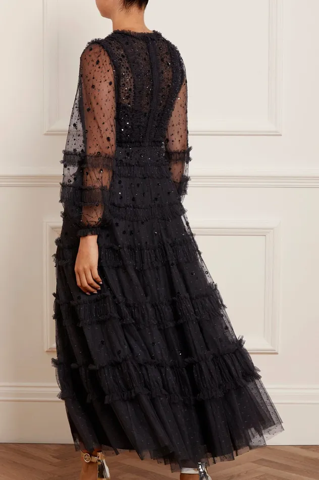 Needle and Thread Violet Shimmer Ankle Gown Black Women Embellished Dresses