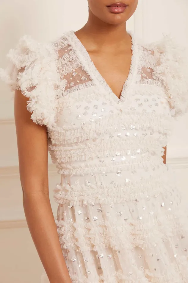 Needle and Thread Vivian VNeck Micro Mini Dress Champagne Women Embellished Dresses Needle and Thread Vivian VNeck Micro Mini Dress Champagne Women Embellished Dresses