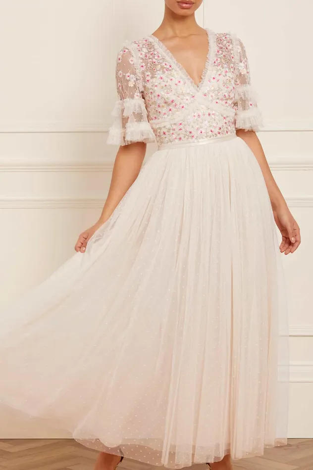 Needle and Thread Wildflower Ditsy Bodice Ankle Gown Champagne Women Exclusives