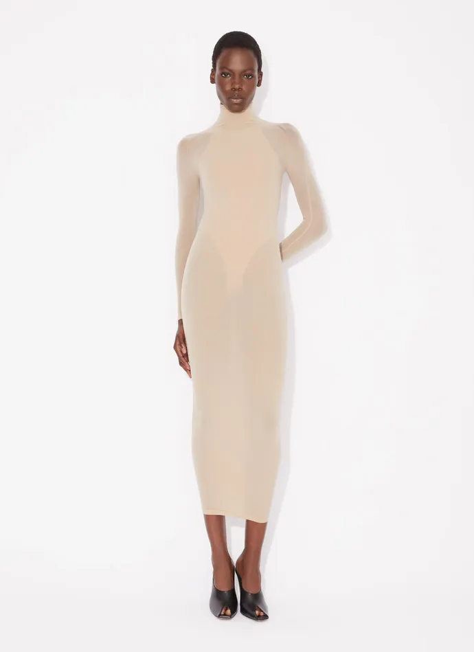 Nude Fitted Dress In Fine Knit Women Alaa Dresses