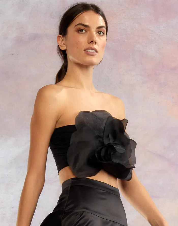 Organza Flower Bandeau Top 8211 Black Women Cynthia Rowley Tops