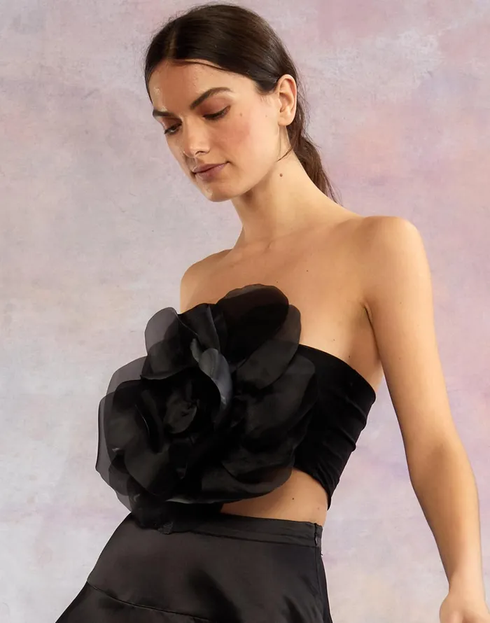 Organza Flower Bandeau Top 8211 Black Women Cynthia Rowley Tops