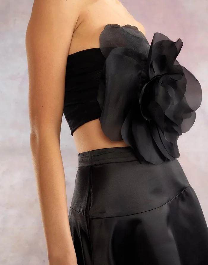 Organza Flower Bandeau Top 8211 Black Women Cynthia Rowley Tops