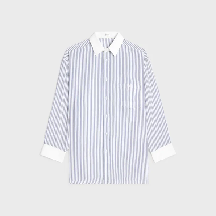 Oversized Shirt In Striped Silk Craiebleu Women CELINE SHIRTS AND TOPS