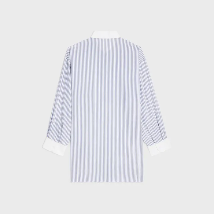 Oversized Shirt In Striped Silk Craiebleu Women CELINE SHIRTS AND TOPS
