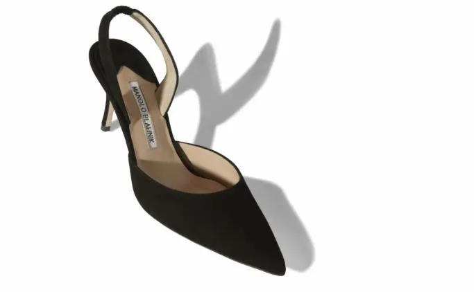 Pumps Women Manolo Blahnik CAROLYNE 70Black Suede Slingback Pumps