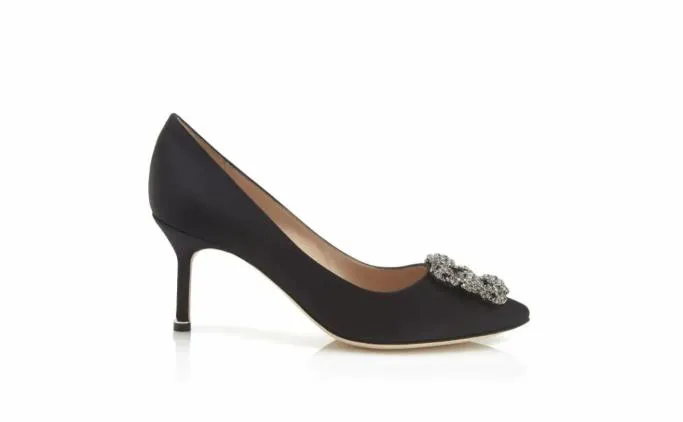 Pumps Women Manolo Blahnik HANGISI 70Black Satin Jewel Buckle Pumps Pumps Women Manolo Blahnik HANGISI 70Black Satin Jewel Buckle Pumps
