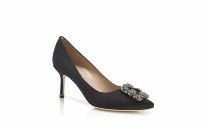 Pumps Women Manolo Blahnik HANGISI 70Black Satin Jewel Buckle Pumps Pumps Women Manolo Blahnik HANGISI 70Black Satin Jewel Buckle Pumps