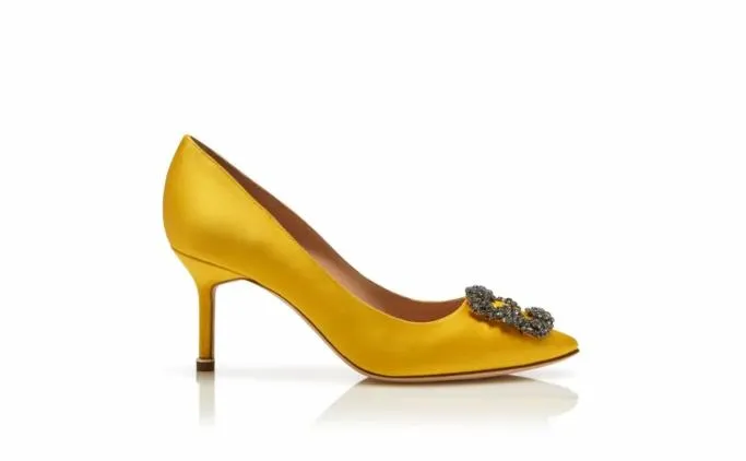 Pumps Women Manolo Blahnik HANGISI 70Yellow Satin Jewel Buckle Pumps Pumps Women Manolo Blahnik HANGISI 70Yellow Satin Jewel Buckle Pumps