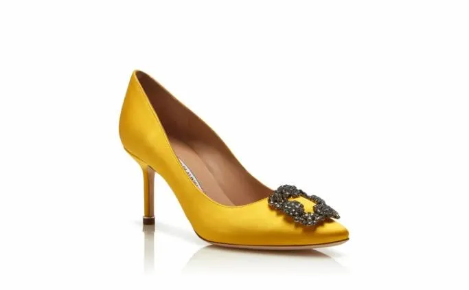 Pumps Women Manolo Blahnik HANGISI 70Yellow Satin Jewel Buckle Pumps Pumps Women Manolo Blahnik HANGISI 70Yellow Satin Jewel Buckle Pumps