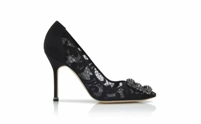 Pumps Women Manolo Blahnik HANGISI LACEBlack Lace Jewel Buckle Pumps Pumps Women Manolo Blahnik HANGISI LACEBlack Lace Jewel Buckle Pumps