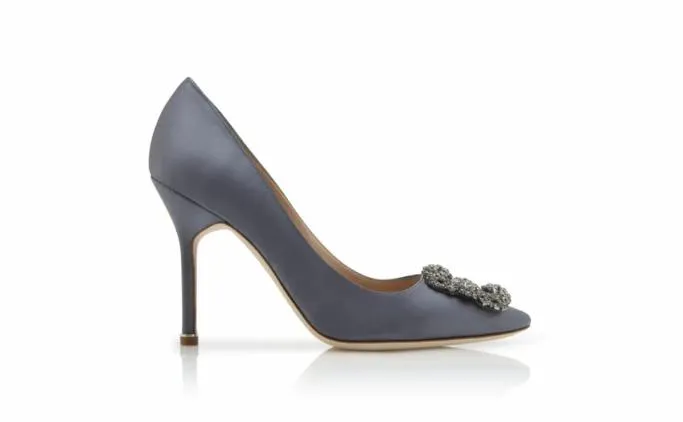 Pumps Women Manolo Blahnik HANGISIGrey Satin Jewel Buckle Pumps Pumps Women Manolo Blahnik HANGISIGrey Satin Jewel Buckle Pumps