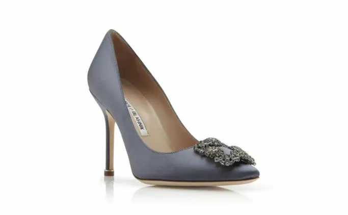 Pumps Women Manolo Blahnik HANGISIGrey Satin Jewel Buckle Pumps Pumps Women Manolo Blahnik HANGISIGrey Satin Jewel Buckle Pumps