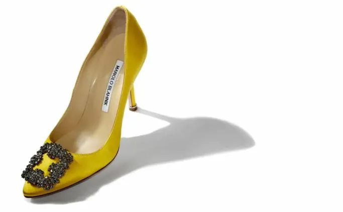 Pumps Women Manolo Blahnik HANGISIYellow Satin Jewel Buckle Pumps