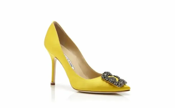 Pumps Women Manolo Blahnik HANGISIYellow Satin Jewel Buckle Pumps Pumps Women Manolo Blahnik HANGISIYellow Satin Jewel Buckle Pumps