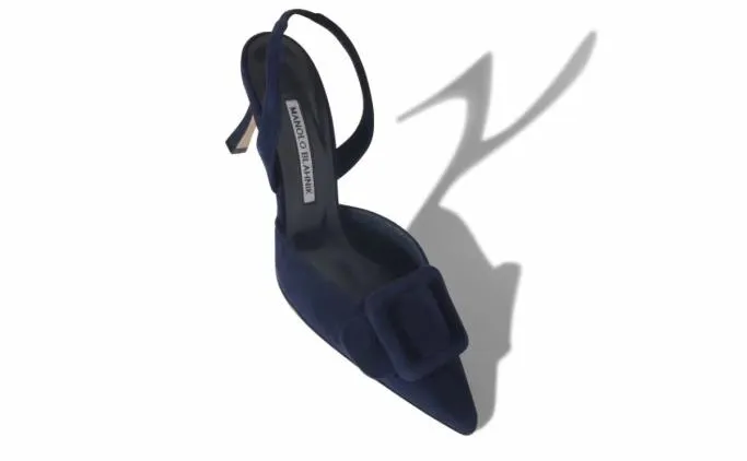 Pumps Women Manolo Blahnik MAYSLINavy Blue Suede Slingback Pumps
