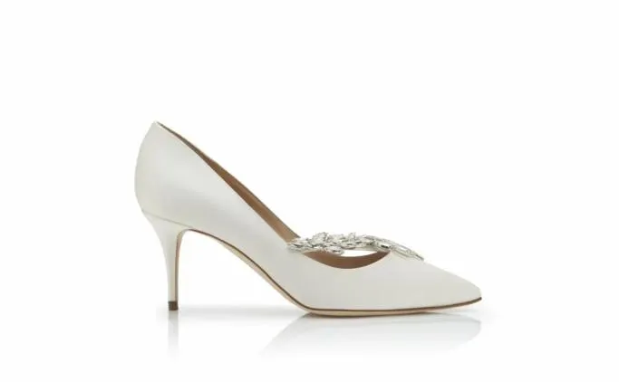 Pumps Women Manolo Blahnik NADIRA 70White Satin Jewel Buckle Pumps Pumps Women Manolo Blahnik NADIRA 70White Satin Jewel Buckle Pumps