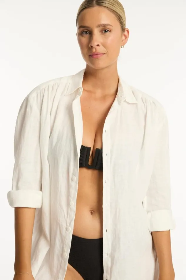 Resort Linen Cover Up 8211 White Resort Linen Women Sea Level Linen