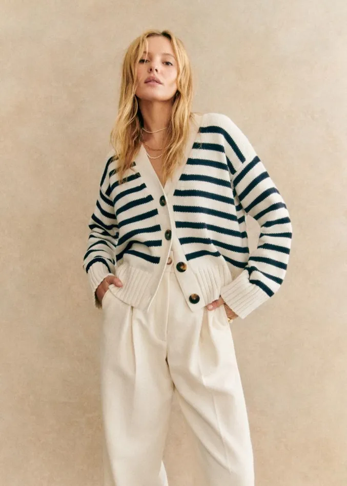 Szane Knitwear Womens Wilson Cardigan Natural Navy