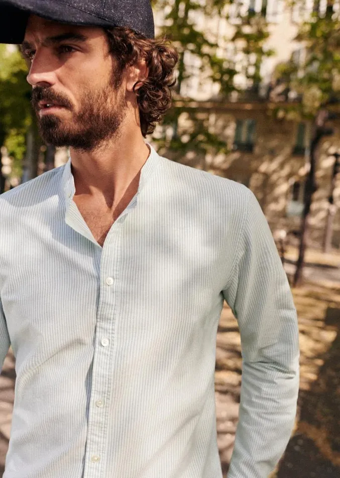 Szane Shirts Mens Benny Oxford Shirt White Green Stripes