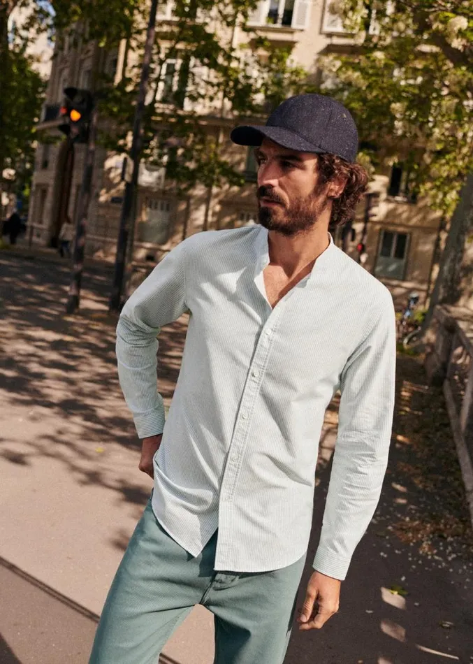 Szane Shirts Mens Benny Oxford Shirt White Green Stripes