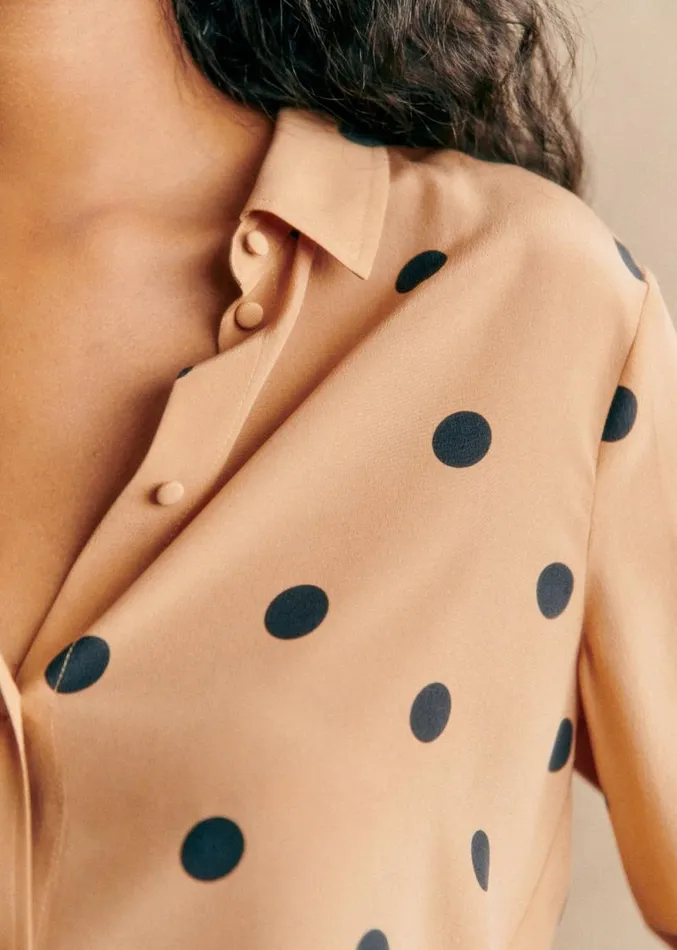 Szane Tops Womens Ann Shirt Beige Black Polka Dots